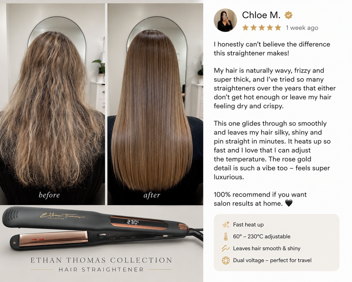 Ethan Thomas VS1 Hair Straightener Black & Gold